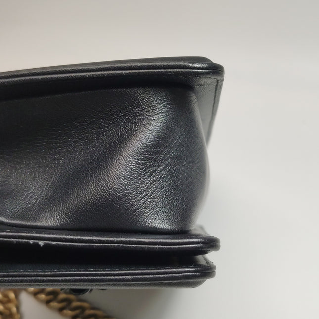 Chanel Le Boy Bag Small Camellia Black Lambskin Leather Gold Hardware