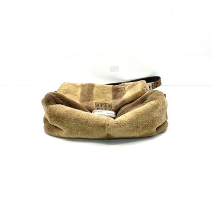 Fendi Mamma Baguette Brown Beige Soft Fur Shoulder Bag