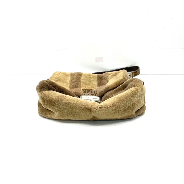 Fendi Mamma Baguette Brown Beige Soft Fur Shoulder Bag