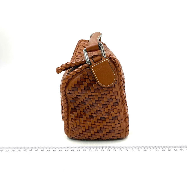Loewe Puzzle Small Leather Woven Caramel Tan Crossbody Bag