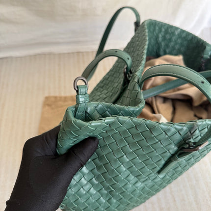 Bottega Veneta Cesta Shopper Tote Nappa Intrecciato Leather Dark Green Small