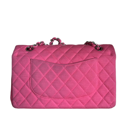 Chanel Classic Flap Medium Double Flap Pink Jersey Silver Hardware 2014