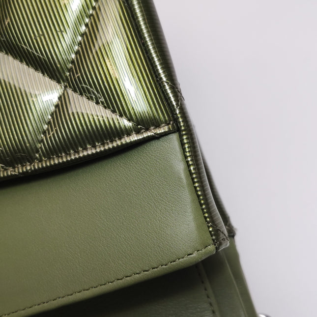 Chanel Classic Flap Maxi Metallic Green Patent Leather Double Flap Sliver Hardware 2012