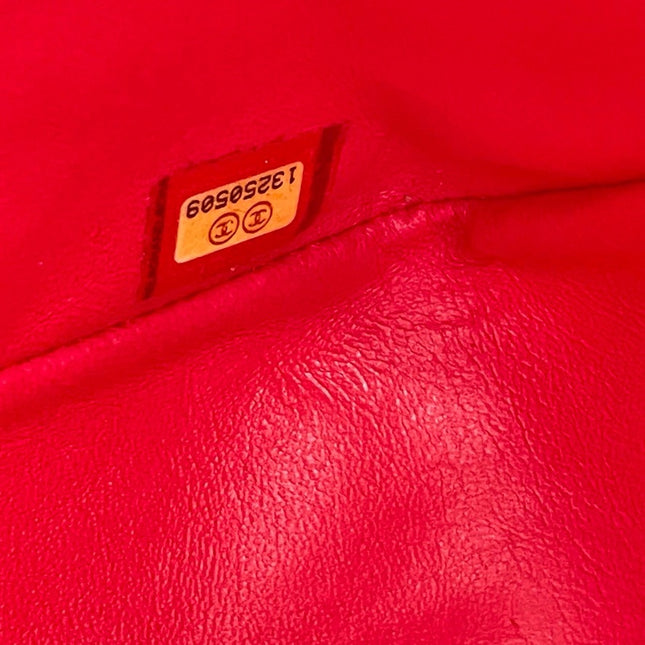 Chanel Classic Flap 2009 Large Red Leather Gold Hardware Velvet Chain Matelasse Strap