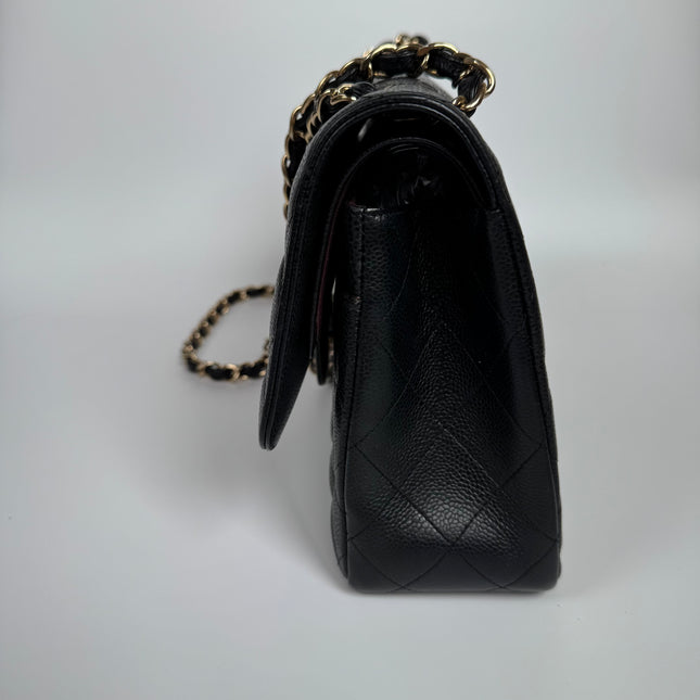 Chanel Classic Flap Jumbo Black Caviar Leather Double Flap with Gold Hardware