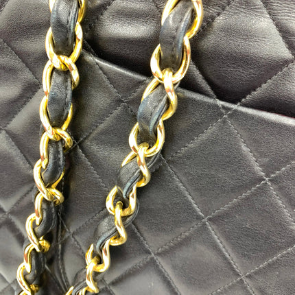Chanel 1996 Vintage Classic Maxi Flap Black Lambskin Leather Giant CC 24 Gold Hardware