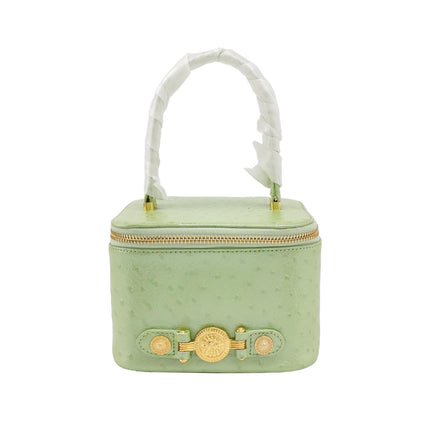 Versace Vintage Logo Sun Vanity Bag Green Calfskin Leather Gold Hardware-Luxbags