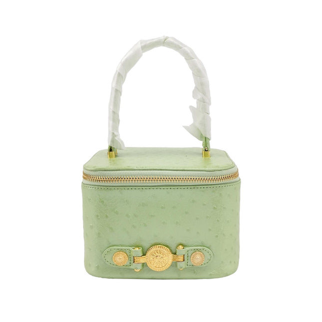 Versace Vintage Logo Sun Vanity Bag Green Calfskin Leather Gold Hardware-Luxbags