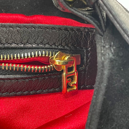 Fendi Baguette Black Suede Leather Red Buckle Shoulder Bag