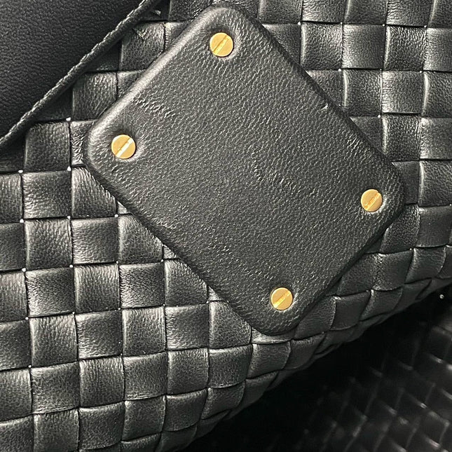 Bottega Veneta XXL Snap Tote Black Intrecciato Leather With Pouch