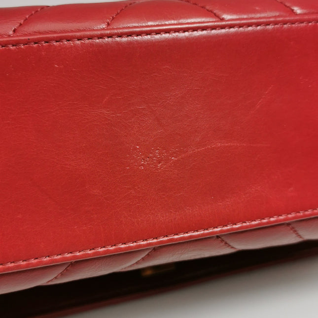 Chanel Coco Handle Small Red Lambskin Leather Chevron Stitching Gold Hardware, 2017-18