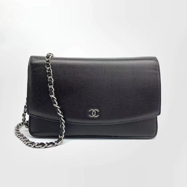 Sold Chanel Wallet On Chains WOC Black Caviar Leather Silver Chains-Luxbags