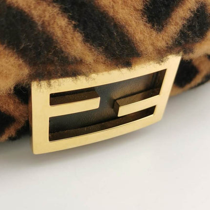 Fendi Baguette Mini Shearling Vitello Dolce Marco FF 1974 Tobacco Black Brown Zucca