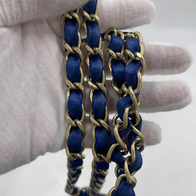 Chanel Classic Flap Mini 2013 Blue Silk Satin Gold Hardware