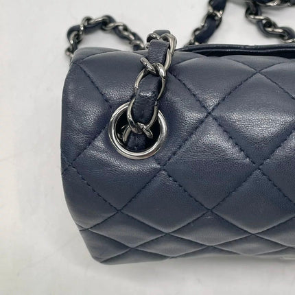 Chanel Classic Flap Mini 2014 Navy Lambskin Leather Silver Hardware