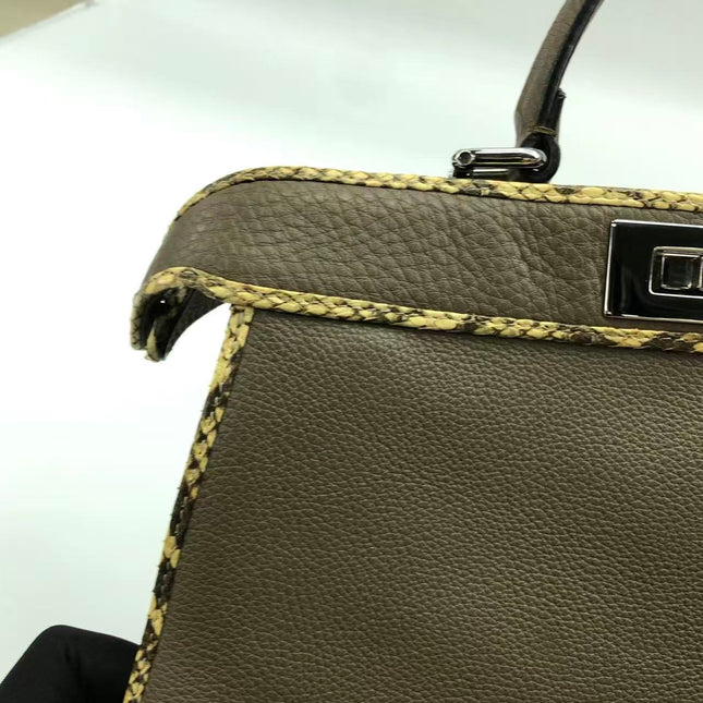 Fendi Peekaboo ISeeU Sellier Small Grey Leather with Python Skin Trimming