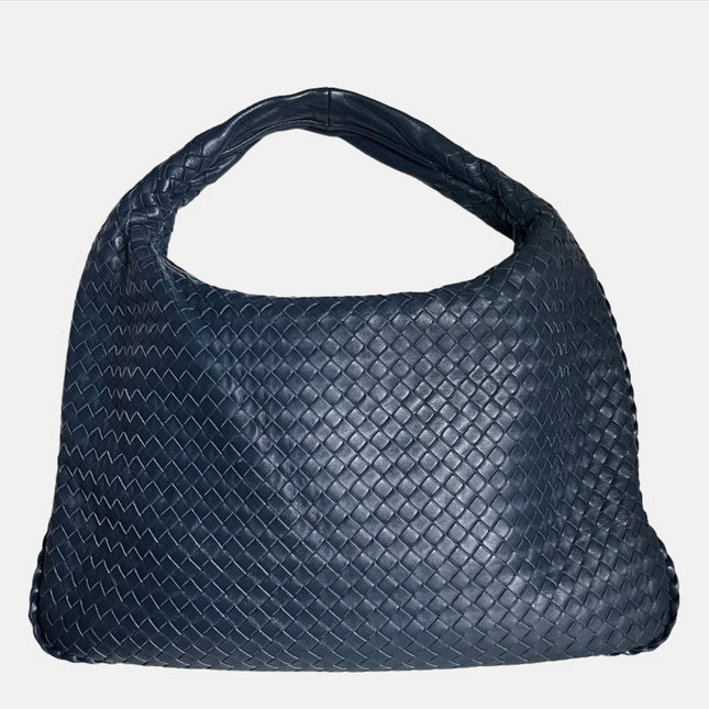 Sold Bottega Veneta Veneta Hobo Medium Navy Intrecciato Leather Bag