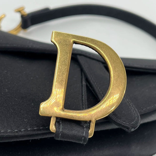 Dior Saddle Mini Silk Handbag Black with crystals