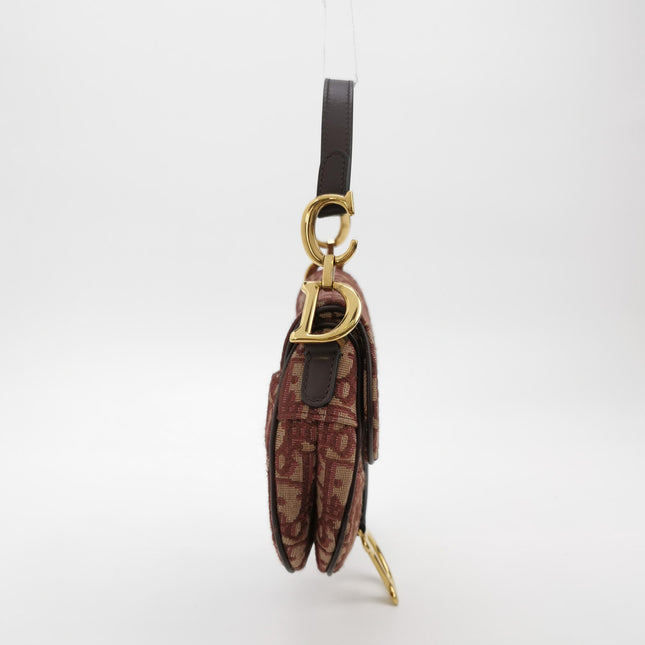 Dior Saddle Mini Burgundy Oblique Monogram Canvas with Strap