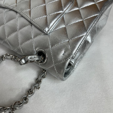 Chanel Classic Flap Medium Silver Lambskin Leather Silver Hardware