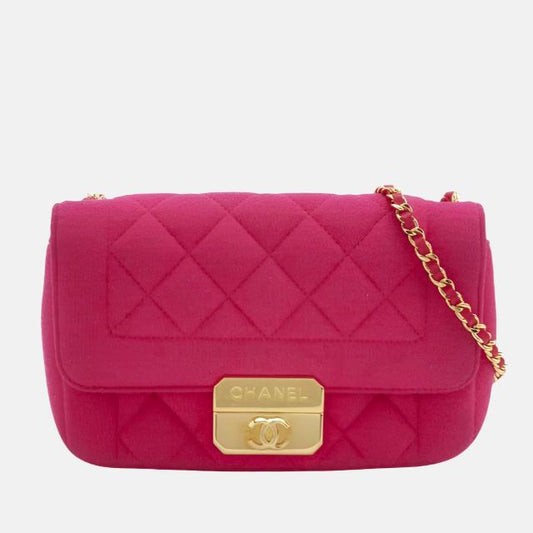 Chanel Mini Chic With Me Flap Bag Cotton Cloth Pink Fuchsia Crossbody Bag-Luxbags