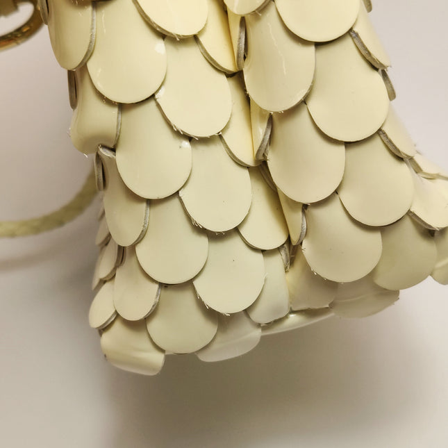 Bottega Veneta Andiamo Small Butter Yellow Fish Scale Patent Leather Handbag