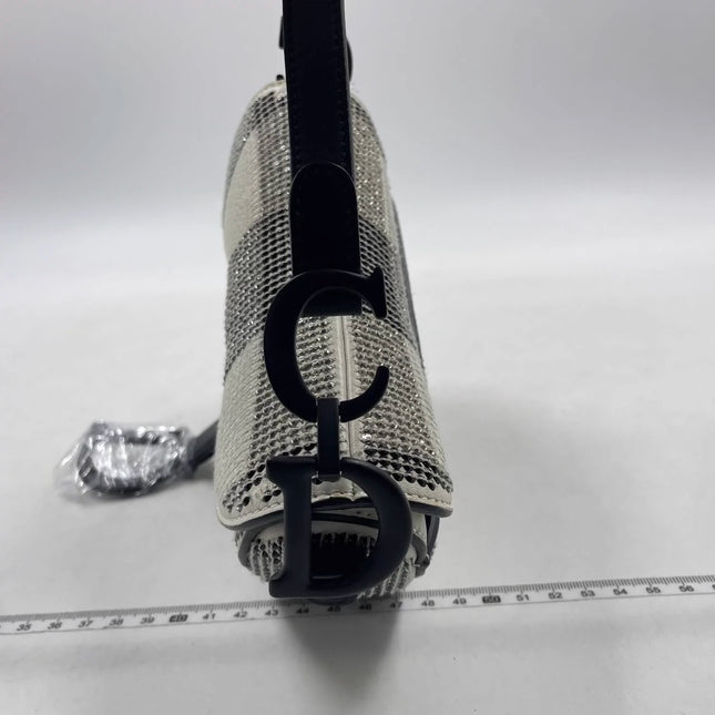 Sold Dior Saddle Mini Beaded Black and White checkered Pattern
