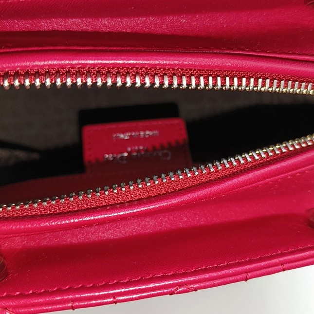 Lady Dior Medium Red Lambskin Leather Gold Hardware Leather Strap