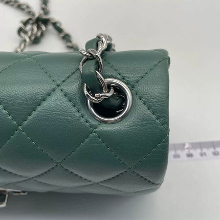 Chanel Classic Flap Mini Rectangular 2019 Green Lambskin Leather Silver Hardware