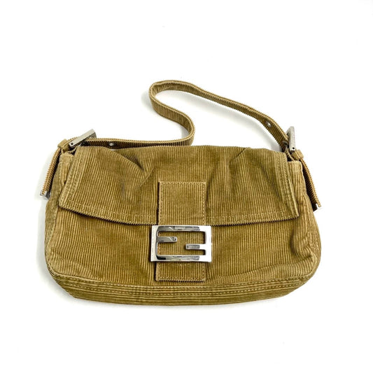 FENDI Baguette Vintage Corduroy Beige Brown Shoulder Bag-Luxbags