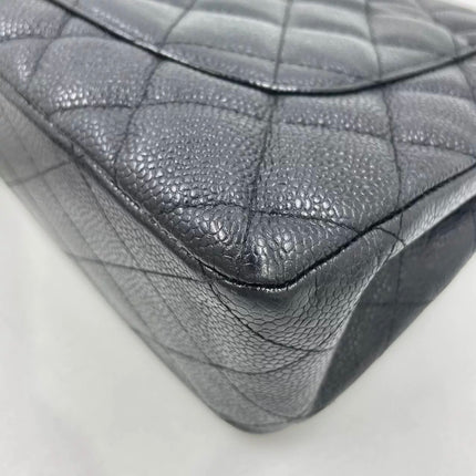 Chanel Classic Flap Jumbo Black Caviar Leather Single Flap Silver Hardware 2006-08