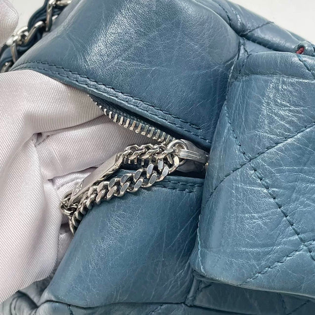 Chanel Cambon Multi-pocket Ligne Reporter Bag Medium Navy Calfskin Leather