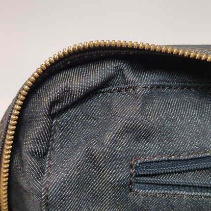 Loewe Amazona 28 Denim Beaded Embroidery Brown Leather Handbag