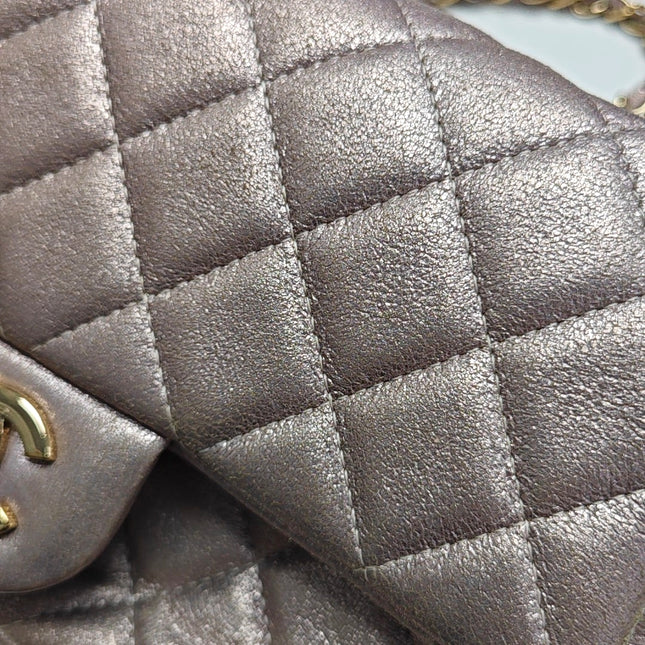 Chanel Classic Flap Mini Metallic Pink Lambskin Leather Gold Hardware