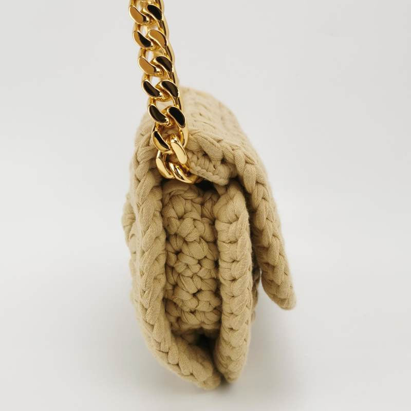 Bottega Veneta Classic Jersey Hand-crocheted Shoulder bag in Cane sugar with Gold Hardware