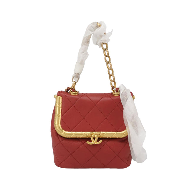 Chanel Kiss Lock Clasp Bag Super Mini Red Lambskin Leather Gold-tone Hardware, 2020-Luxbags