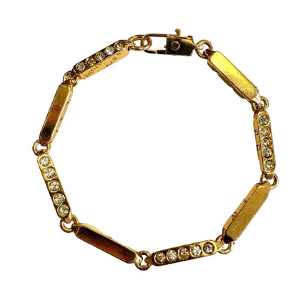 Celine Bracelet Vintage Gold Plated Crystals Embellished Gold Bar Links