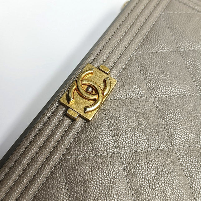 Chanel Wallet on Chain Boy Flap Grey Caviar Leather Gold Hardware 2018