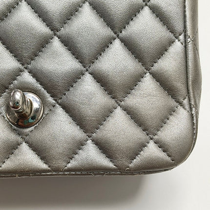 Chanel Classic Flap Mini Square Silver Lambskin Leather