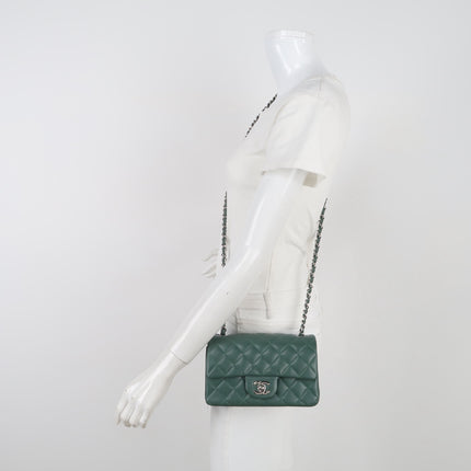 Chanel Classic Flap Mini Rectangular 2019 Green Lambskin Leather Silver Hardware