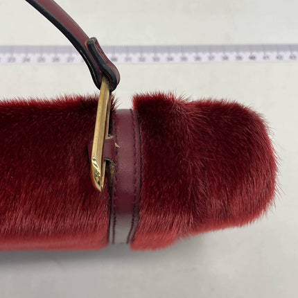 Loewe East West Burgundy Leather Fur Handbag Vintage