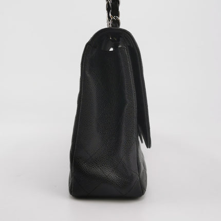 Chanel Classic Flap Jumbo Black Caviar Leather Single Flap Silver Hardware 2006-08