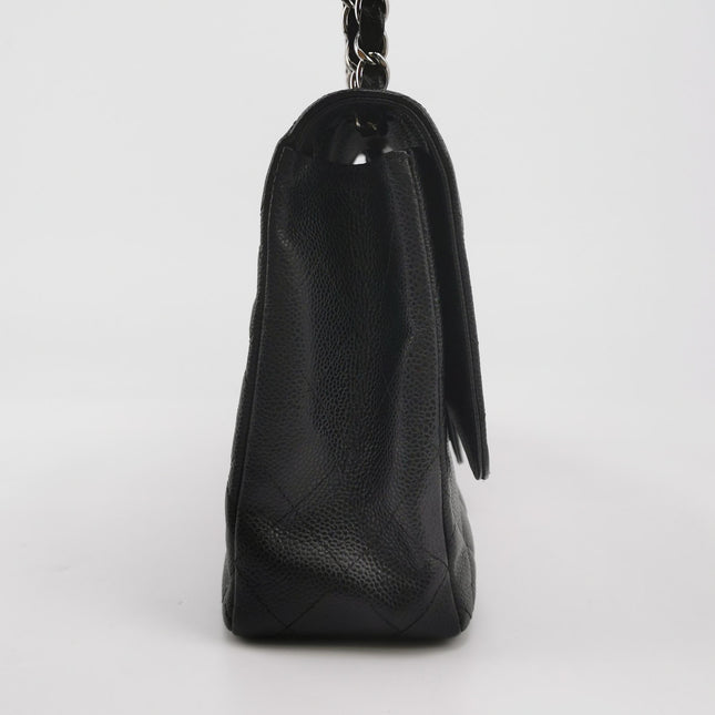 Chanel Classic Flap Jumbo Black Caviar Leather Single Flap Silver Hardware 2006-08