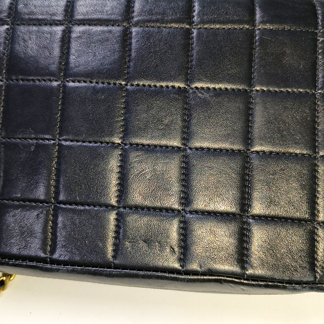 Chanel East West Chocolate Bar Black Leather Blue Interior