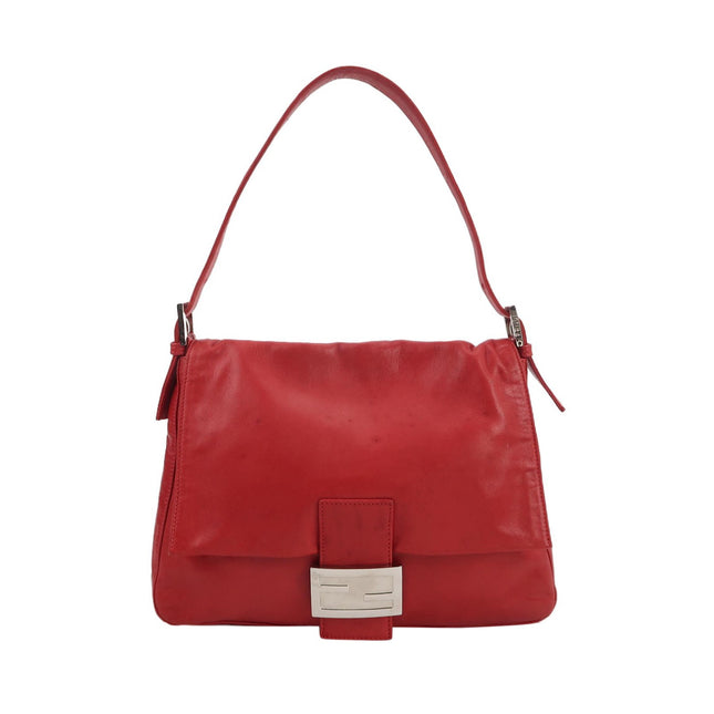 Fendi Mamma Baguette Red Lambskin Leather Silver Hardware