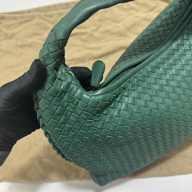 Bottega Veneta Veneta Hobo Medium Dark Green 45cm Lambskin Leather