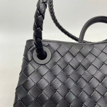 Bottega Veneta Andiamo Medium Black Intrecciato Leather Handbag