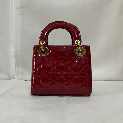 Lady Dior Mini Handbag 2019 Burgundy Red Patent Leather Gold-tone Chain Strap
