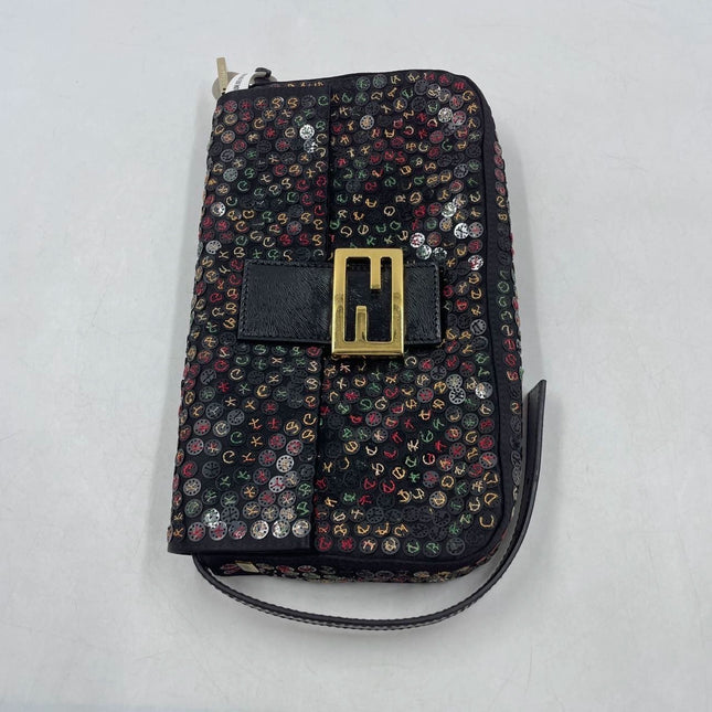 Fendi Baguette Multicolor Button Embroidered Leather Shoulder bag