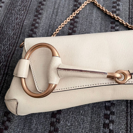 Gucci Horsebit 1955 Large White Leather Shoulder Bag